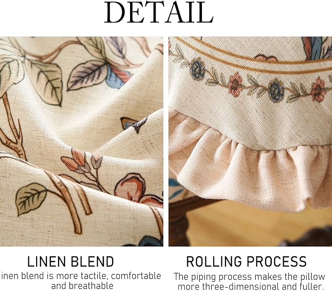 Vintage Linen Throw Pillow Cover,Set of 2,Diameter 16"-Cornucopia A | Designer Elegant French Round Pillow Cover,Concealed Zipper Design,Floral Pattern,Sofas,Bedroom,Living Room,Lounge Chairs