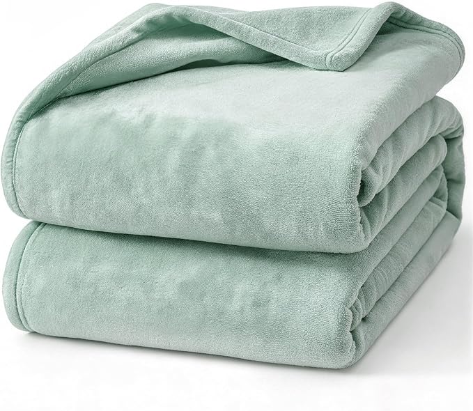 Hansleep King Grey Green Fleece Blanket, Soft Flannel Bed Blanket | Fuzzy Cozy Blanket 90x108 Inches, Multi-use for Bed, Sofa, Couch, Travel, Camping, All Season Warm Lightweight Cover