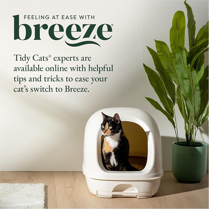 Purina Tidy Cats Breeze Covered Cat Litter Box System Kit | Hooded litter box with scoop, plus Zeolite pellets and cat litter pads, easy-to-use kit for odor control