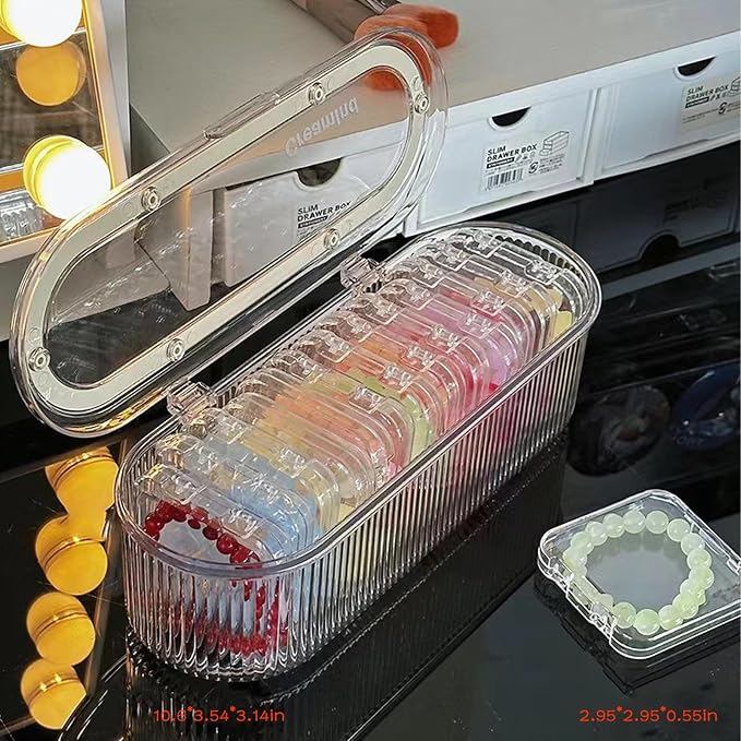 Acrylic Jewelry Storage Box - Portable Clamshell Box + 13 Small Boxes, Transparent Dust-Proof and Moisture-Proof Jewelry Finishing Box, Suitable for Bracelets, Necklaces and Earrings Storage
