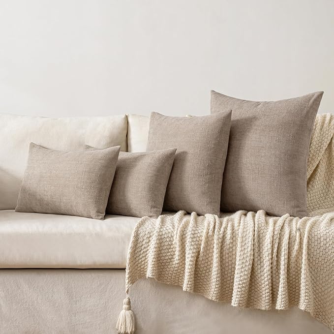 MIULEE Textured Chenille Throw Pillow Covers 22x22 Inch Light Taupe | Pack of 2 Decorative Soft Throw Pillows, Solid Textured Cushion Covers, Modern Home Decor for Couch Sofa Bedroom Living Room