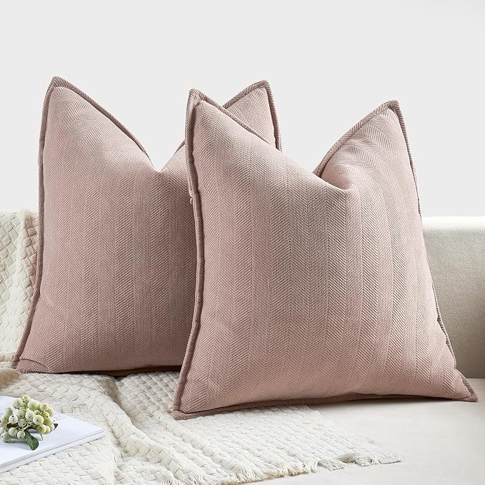 MIULEE Pack of 2 Blush Pink Decorative Chenille Pillow Covers 18x18 Inch | Soft Couch Throw Pillows,Farmhouse Cushion Covers with Elegant Design for Sofa,Bedroom,Living Room,Spring Home Decor