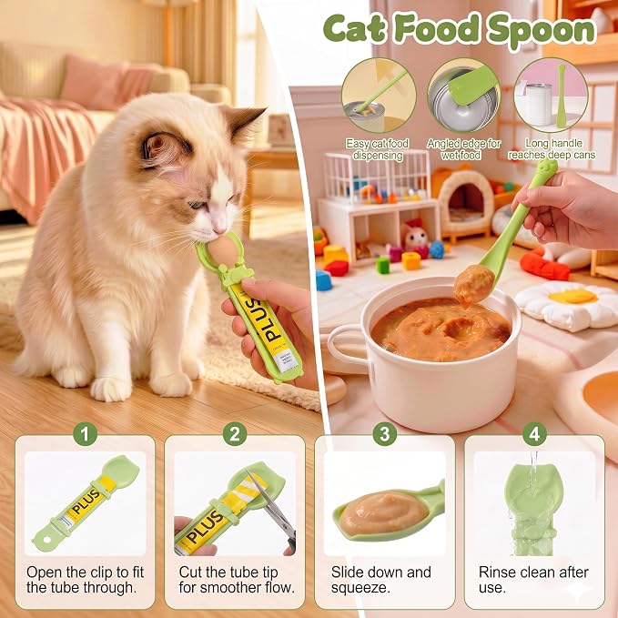 AZY 5-Piece Slow Feeder Cat Bowl Set with Strong Suction Cups | Silicone Lick Mat, Cat Treat Dispenser, Food Spoon & 2 Reusable Can Covers for Wet Food, Whisker-Friendly & Dishwasher Safe