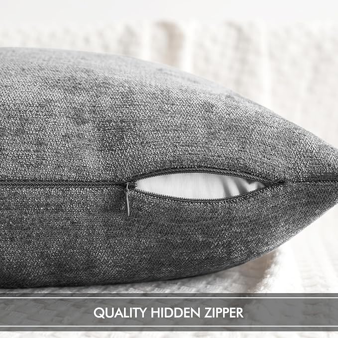 MIULEE Pack of 2 Dark Gray Decorative Pillow Covers 20x20 Inch | Soft Chenille Couch Throw Pillows Farmhouse Cushion Covers for Home Decor Sofa Bedroom Living Room