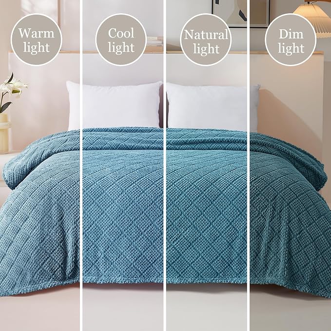 Whale Flotilla Soft Fleece King Size Blanket for Bed, Slate Blue | Jacquard Waffle Blankets for Home Decor, Lightweight and Cozy, All Season Suitable, 90x104 Inch