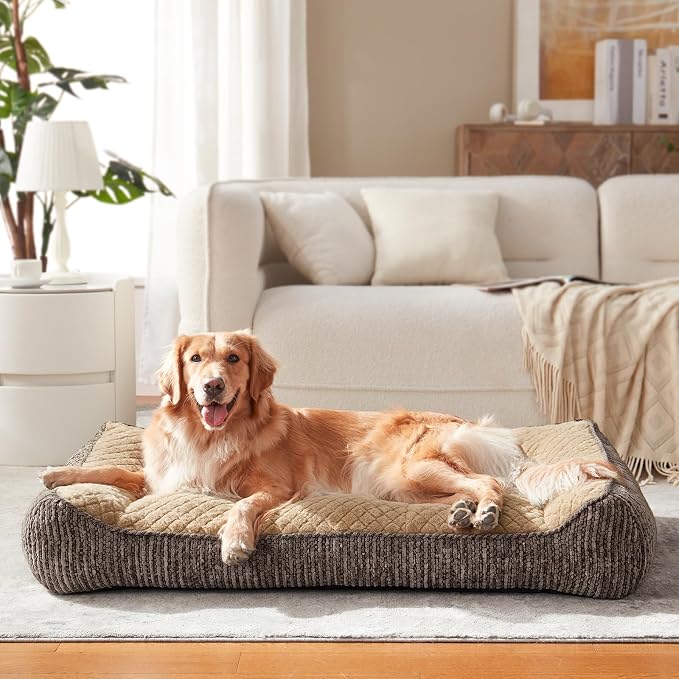 JOEJOY XL Orthopedic Dog Bed for Large Dogs - Extra Thick Foam Pet Bed Sofa with Bolster Sides, Large Sized Dog Couch Bed with Removable Washable Cover, Non-Slip Bottom, Brown (45"x32")