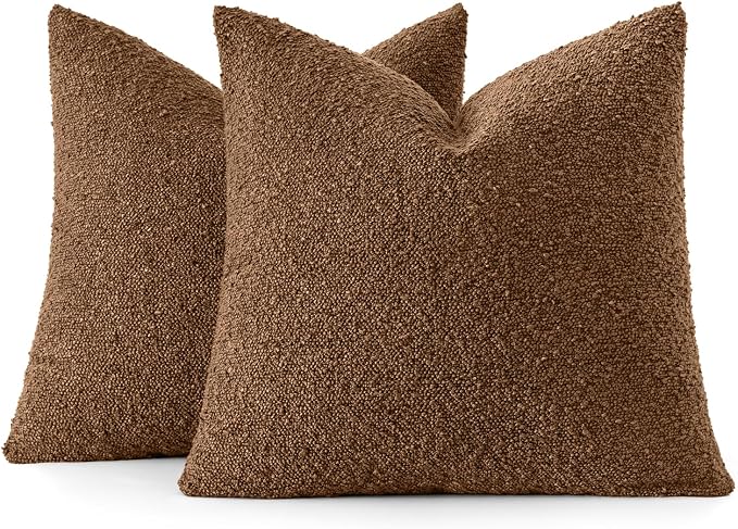 MIULEE 18x18 Decorative Lumbar Boucle Couch Pillow Covers Sudan Brown | Set of 2 Textured Neutral Throw Pillow Covers, Accent Solid Pillowcases, Sofa Living Room Home Decor