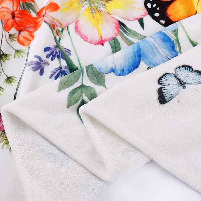 Floral Blanket Ultra Soft Butterfly Flowers Throw Blankets Wildflower Leaves Flannel Fleece Throw Watercolor Warm Cozy Fuzzy Plus Gift Cabin Blanket for Bed Sofa, 50" X 60"