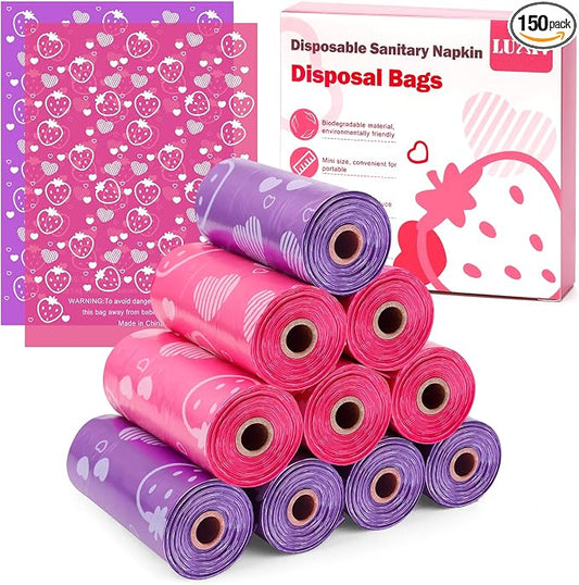 150Pcs Sanitary Napkin Disposal Bags, Luxiv Pink Disposable Sanitary Bag Personal Care Disposal for Tampons Trash Bag, Disposable Mini Bags for Women Privacy Handling Bag Diaper Sack (Pink+Purple)