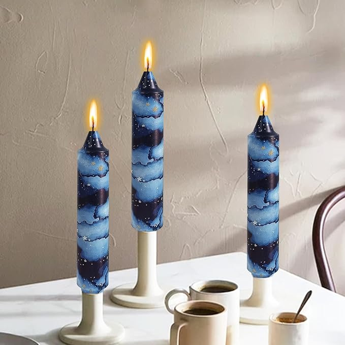 Candlesticks 10 in Vintage Floral Taper Candles Hand Printing Flowers Candlesticks Tall Printed Tapered Candle Sticks for Home Garden Decor Simple Modern, 4 Pack