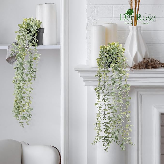Der Rose 3Pcs Cozy Fake Eucalyptus Hanging Plants for Bathroom Wall Decor | Fresh cascading greenery brightens small spaces, creating an airy look for kitchen, bedroom and walls decor