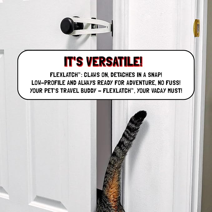 FlexLatch Cat Door Holder Latch - Cat Door Alternative Installs Fast Flex Latch Strap Let's Cats in and Keeps Dogs Out of Litter & Food. Safe Baby Proof One Piece Extra Easy, XL Gray