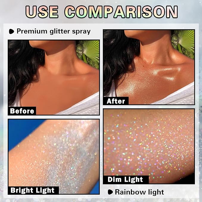 Body Glitter Spray, 60ML Shiny Gold Glitter Spray for Hair Body and Clothes,Long-Lasting Quick-Drying Holographic Ultra Fine Powder Glitter Hairspray for Festival Rave Stage Prom 2.11 Fl Oz