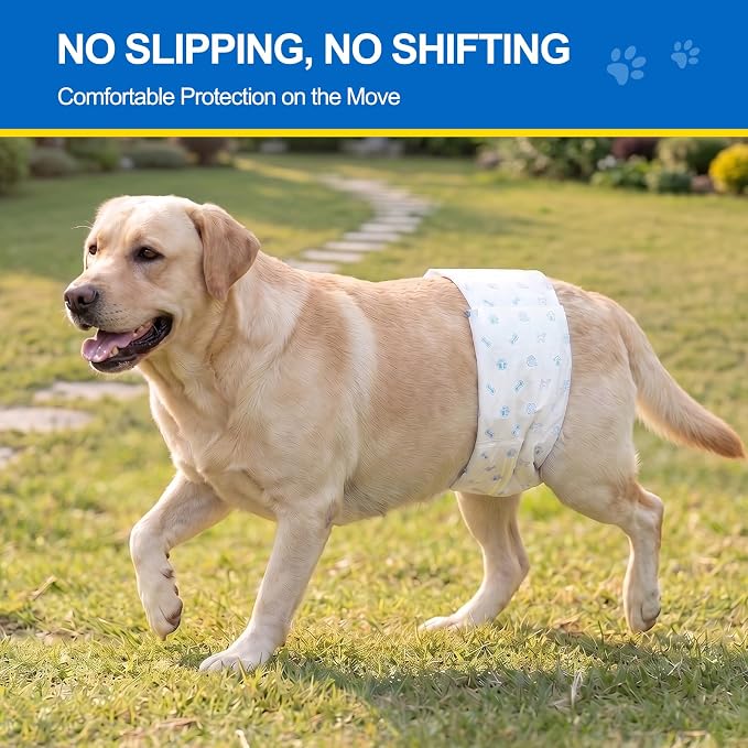 Wowflash 100 Count Dog Belly Bands for Male Dogs, Male Dog Diapers Disposable, Leakproof Dog Wraps with Wetness Indicator, Breathable Quick-Dry, Secure Fit for Doggy Puppy Training, Large
