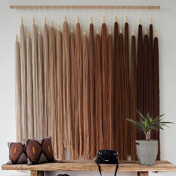 Macrame Wall Hanging Large Yarn Fiber Art Handmade Beaded Tassel 39"W*45"L | Boho Wall Art, Handmade Wall Hanging, Modern Home Style, Bedroom Wall Decor, Living Room Accent, Office Decoration