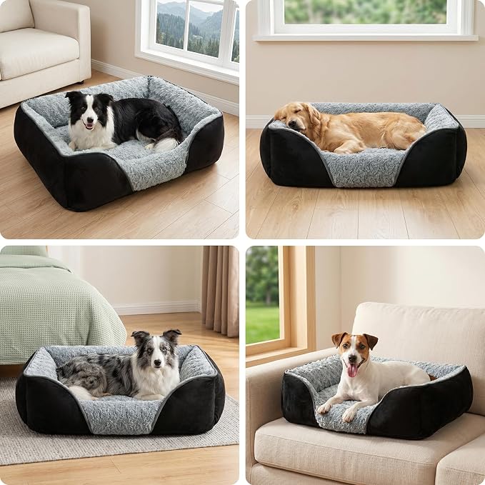 Small Dog Bed Rectangle Washable Orthopedic Soft Calming Sleeping Durable Pet Cuddler with Anti-Slip Bottom