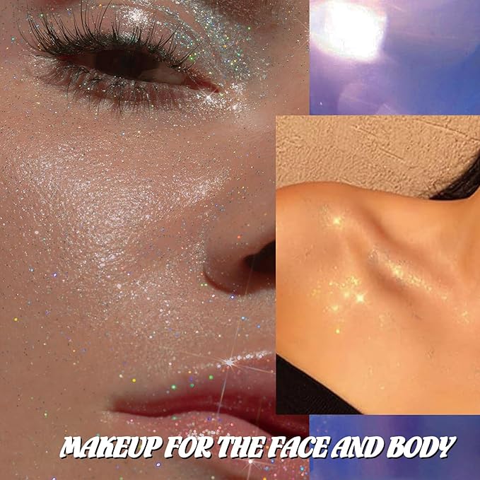 Face and Body Glitter, Makeup Paint for Eye Lip Hair, Festival Rave Accessories, Safe for Face, Easy Application & Removal, Silver