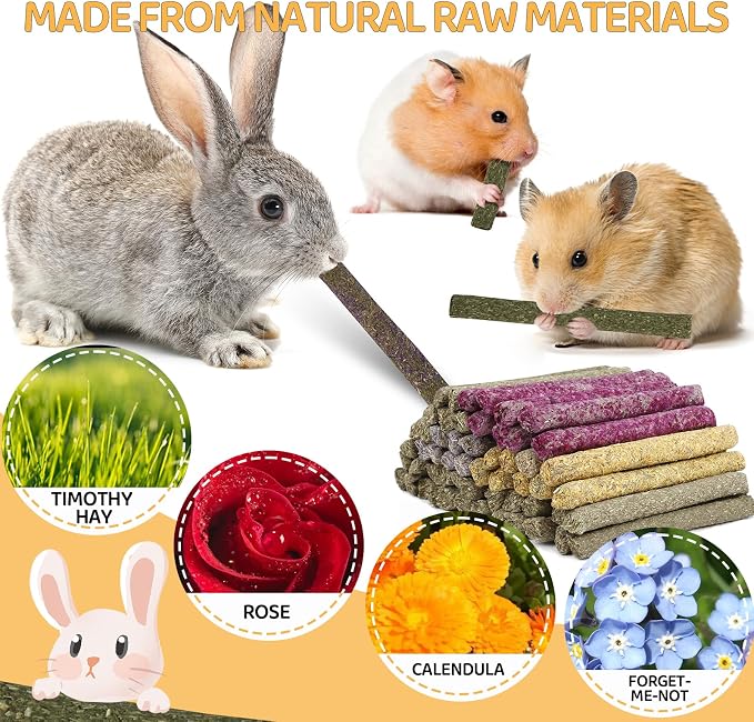 52Pcs Rabbit Chew Sticks, Guinea Pig Toys, Natural Timothy Teeth Stick
