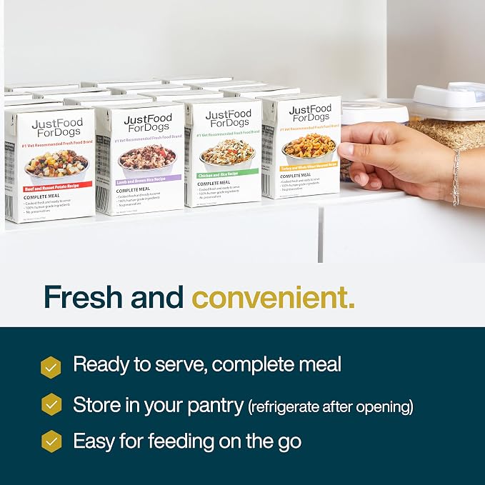 JustFoodForDogs Pantry Fresh Wet Dog Food,Complete Meal or Dog Food Topper,Chicken & White Rice Human Grade-Dog-Food Recipe - 12.5 oz,(Pack of 24)