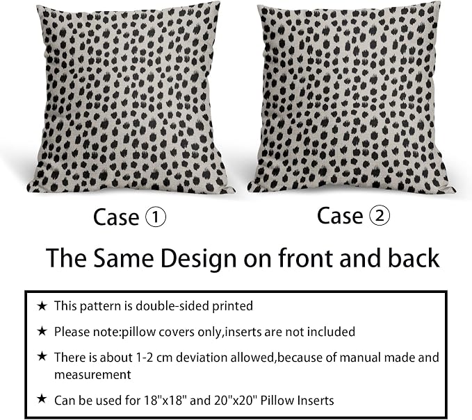 Sweetshow Polka Dot Pillow Covers 18x18 Set of 2 Black Cream Throw Pillows Boho Design Brush Strokes Decorative Outdoor Pillowcase Square Cushion Cover Linen Pillow Case for Home Sofa Couch Bed