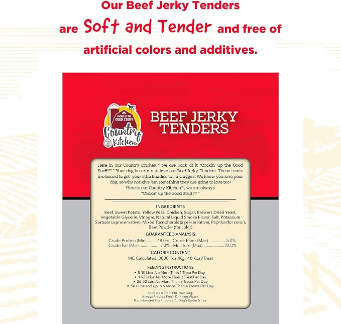 Country Kitchen Beef Jerky Tender Dog Treats, High Protein, 16 oz | Quality Ingredients Made with Real Beef, Low Fat, No Artificial Colors