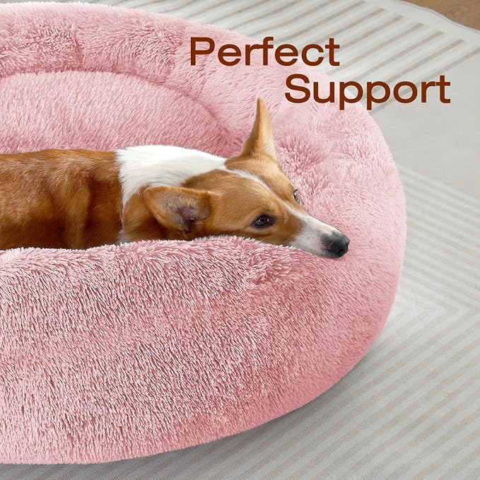 JOLLYVOGUE Dog Beds Large Sized Dog, 36 inches Calming Soft Anti-Anxiety Donut Dogs Bed, Washable Round Fluffy Cushion for Large Pets, Fits up to 80 lbs Pets