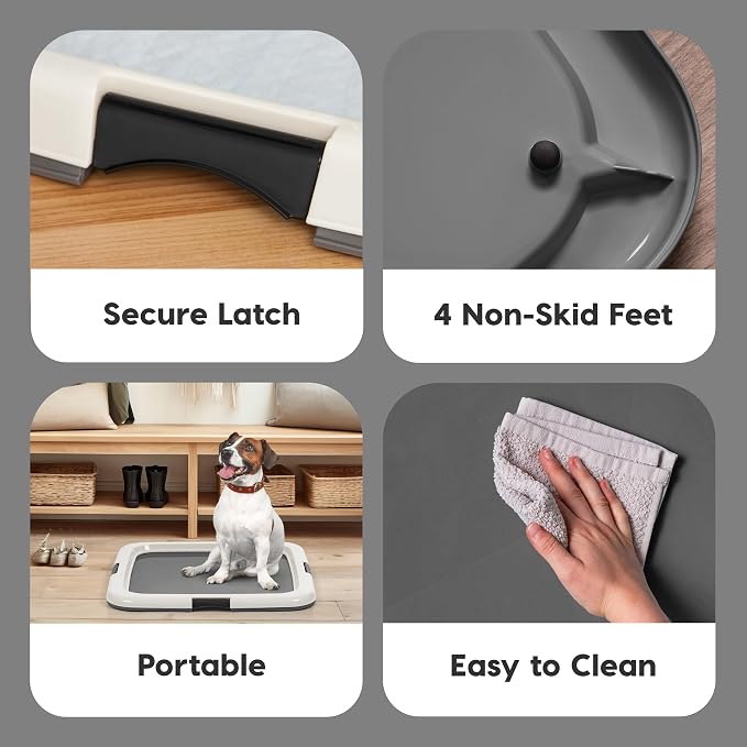 IRIS USA Pee Pad Holder, Fits 22x22 Pads, Dark Gray, Made in USA | Dog Training Pad Holder, Holds Pads in Place, Leakproof Design, Secure Latches, Non-Skid Feet, Easy Clean Surface