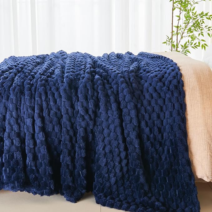 NEWCOSPLAY Fleece Clouds Cozy Queen Blanket for Couch, Dark Navy, 90"x90" | Premium Silky Flannel Blanket, Soft Lightweight Fluffy Throw Blanket for Bed Sofa Decor, Gift for All Season Use