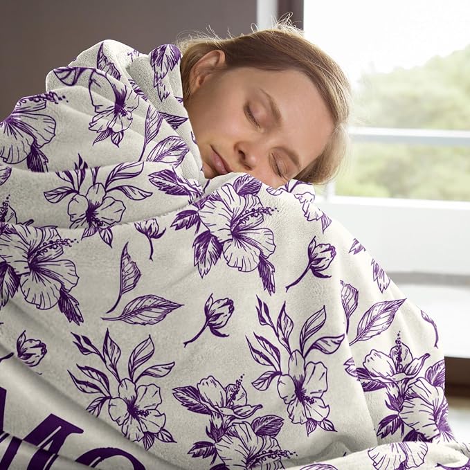 Gifts for Mom, Mom Birthday Gifts from Daughter Son, To My Mom Blanket | I Love You Mom Gifts for Birthday, Christmas, Mothers Day, Blanket for Mom with Hibiscus Flowers Print, 60" x 50", Purple