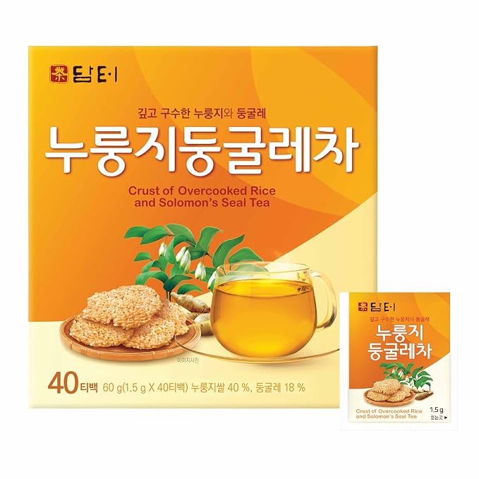 Damtuh Korean Roasted Rice Tea Bags with Solomon’s Seal, Caffeine-Free Traditional Tea, 1.5g x 40 Bags