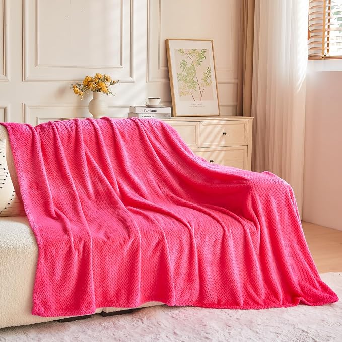 NEWCOSPLAY Fleece Leaves Pattern Twin Blanket, Dark Rose Red, 60"x80" | Super Soft Throw Blanket, Lightweight Cozy Bed Sofa Blanket, Premium Silky Flannel Fleece, Travel Blanket for All Season Use