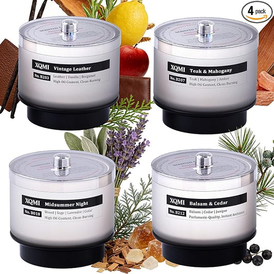 Smart Scented Candle Set Replaceable Refill with smart chip,Bergamot & Leather/Oud & Sandalwood/Smoked & Herb Wood/Exotic Jasmine, 4.25 * 4oz Large Jar with up to 35 * 4 Hour Burn, Giftable