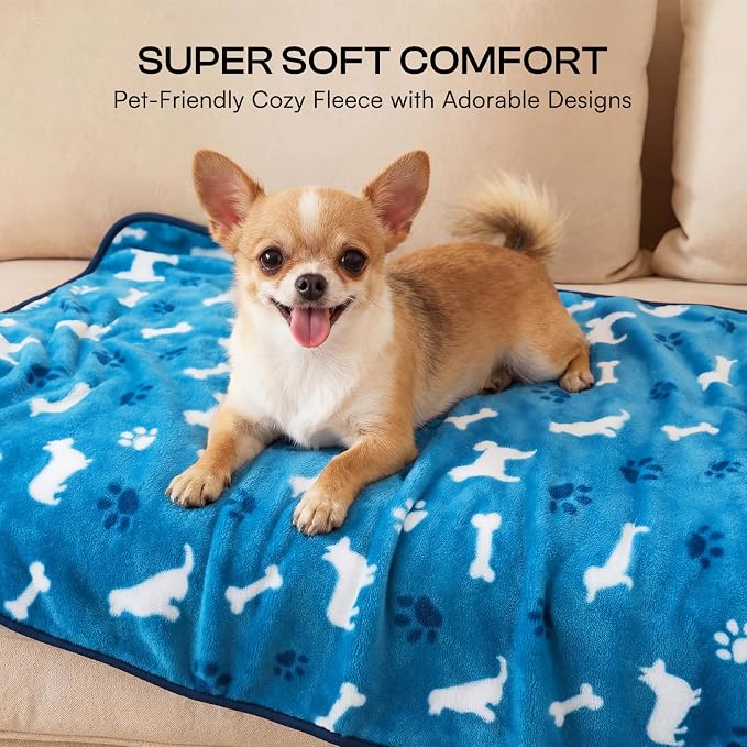 Luciphia Dog Blanket 3 Pack, Soft Cozy Fleece Throw for Puppy Cat,23"x16" | Fuzzy Flannel Small Pet Blanket Washable, Cute Paw Print for Crate Car Bed. Puppy Essential,Cat Stuff Gifts,Small