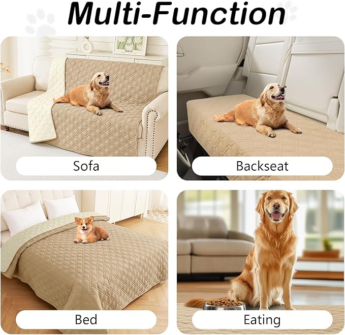Waterproof Dog Bed Blanket - Soft Pet Blanket & Sofa Cover for Dogs | Reversible Washable Furniture Protector, Couch Covers for Pets (52x82 Inch, Camel/Beige)