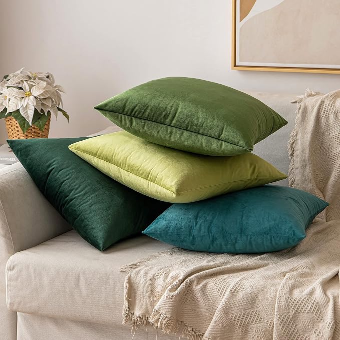 MIULEE 12x20 Inch Lumbar Velvet Throw Pillow Cover Set of 1 Moss Green | Soft Luxury Decorative Throw Pillow Cover, Single Rectangle Cushion Case, Home Decor for Chair Couch Sofa Bedroom Car Bed