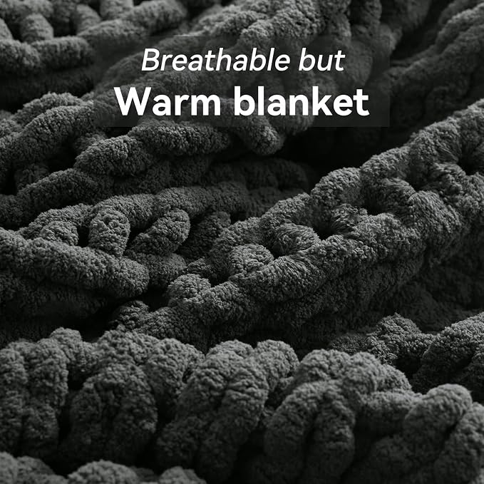 Negwoo Chunky Knit Throw Blanket, Knitted Throw Chenille Yarn, 30"*40" | Soft Thick Cable Knitted Blankets, Handmade Big Thick Blanket, Machine Washable Cute Comfy Blanket for Home Decor, Dark grey