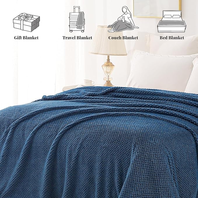 Whale Flotilla Soft Fleece Twin Size Bed Blanket, Navy Blue | 60x80 Inch, Suitable for Bed, Fluffy Fuzzy Jacquard Blankets for All Season, Lightweight and Cozy