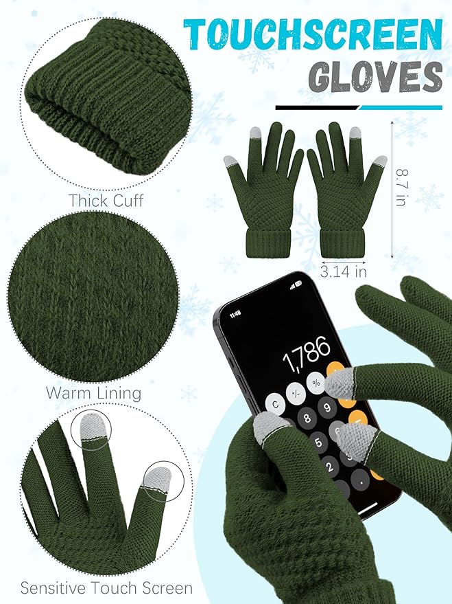 Winter Hat Scarf Gloves and Ear Warmer, Warm Knit Beanie Hat Touch Screen Gloves Set Winter Gifts Neck Scarves for Women