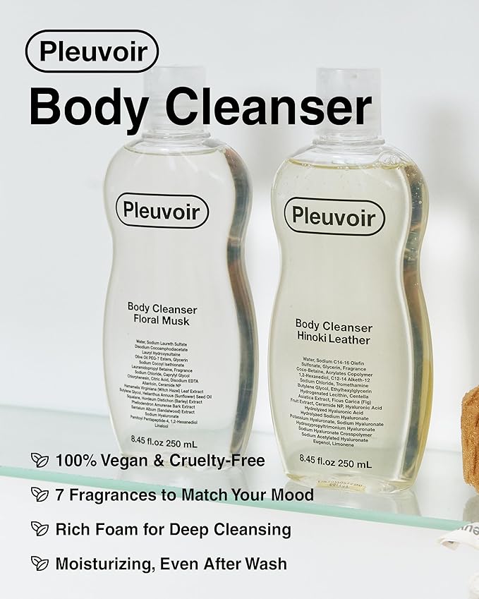 Pleuvoir Body Cleanser Morning Soil (Petrichor) - Perfume Body Wash - Fresh Earthy Rain Ozonic Green Scent - Rich Moisturizing Foam with 8 Types Hyaluronic Acid Ceramides - Vegan K-Beauty, 8.45 fl.oz