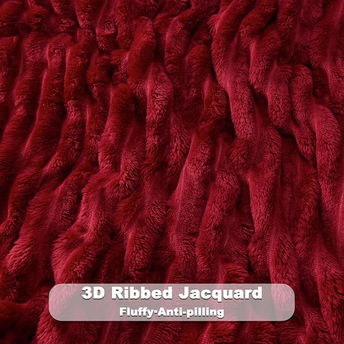 NEWCOSPLAY Fleece Ribbed Cozy Twin Blanket for Couch, Red, 60"x80" | Premium Silky Flannel Blanket, Soft Lightweight Fluffy Throw Blanket for Bed Sofa Decor, Gift for All Season Use