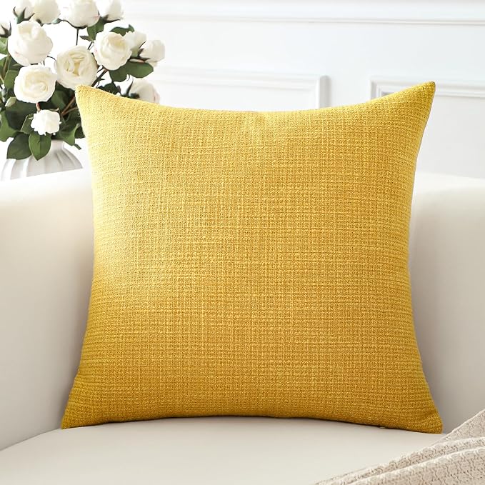 OTOSTAR Linen Throw Pillow Cover Set of 1 Decorative Square Pillowcases Cushion Covers 18x18 Inch for Home Decor Sofa Bedroom Car 45 x 45CM Yellow