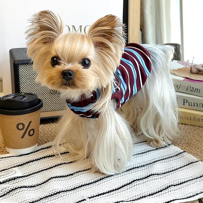 Soft Striped Dog Shirt, Cozy Warm pet Vest for Small Medium Dogs, Classic Puppy cat Clothes for Indoor Outdoor Outfits