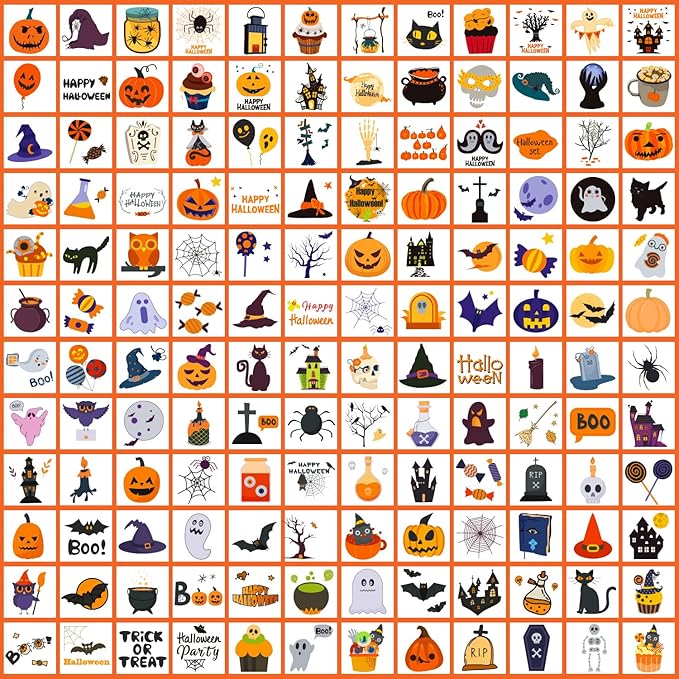Partywind 408 PCS Kids Tattoos for Party Supplies, Individually Wrapped Sheet Temporary Tattoos Stickers for Kids Goodie Bag Stuffers, Fun Birthday Party Favors - Halloween