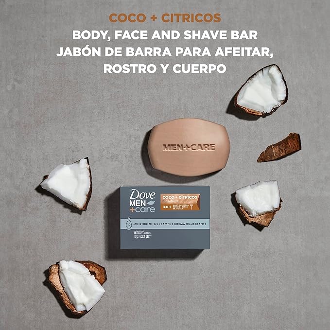 Dove Men+Care Hidratante Coco + Cítricos Hand & Body Face + Shave Bar 6 Count for Hydrated Skin 3.75 oz