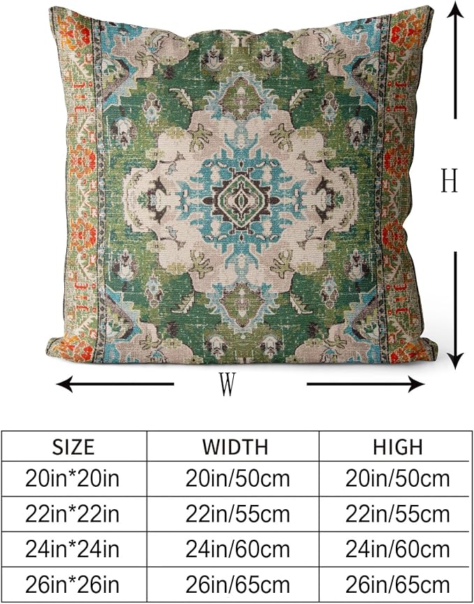 Snycler Boho Throw Pillow Covers 22x22 inch Set of 2 Boho Rug Carpet Double Sided Pattern Cotton Soft Pillow Case Cushion Cover Pillowcase for Couch Sofa Bed Decorative (Green)