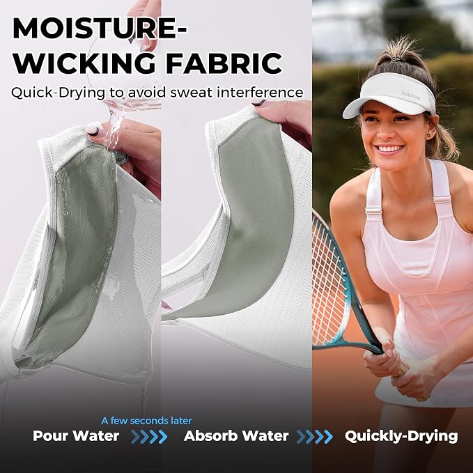 Sukeen Lightweight Sports Sun Visor Hat for Men Women | Packable, breathable, quick-dry, UPF50+ cooling visor hat, stretch fit, for running, tennis, golf, pickleball, softball