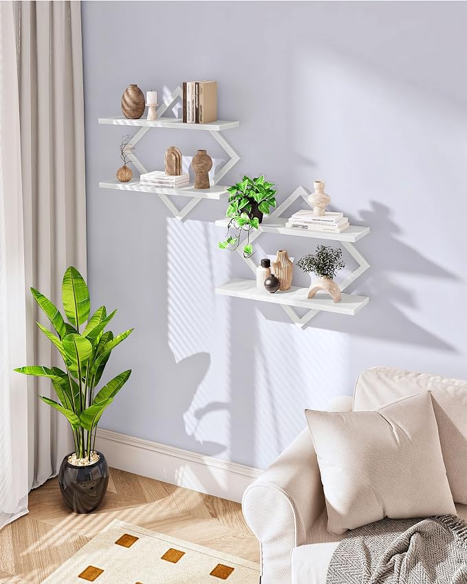 Floating Shelves, Set of 2 Wall Shelves, 2-Tier Hanging Shelves, Wall Shelf Set of 2, for Living Room, Bedroom, Kitchen, Office, Study, White TBJ01P2WB