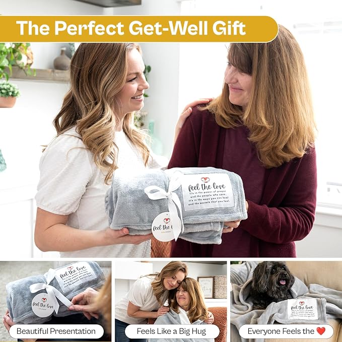 Get Well Blanket - Healing Blanket - Inspirational Blankets for Women/Men - Get Well Soon Gifts - Warm Hugs - Soft Fleece Throw Blanket - Strength - Healing Thoughts (Gray Fleece 50x65)
