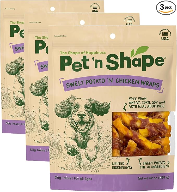 Pet 'n Shape Sweet Potato Chews – Natural Chicken Wrapped Sweet Potato Dog Treats - 42 Ounce (Pack of 3)