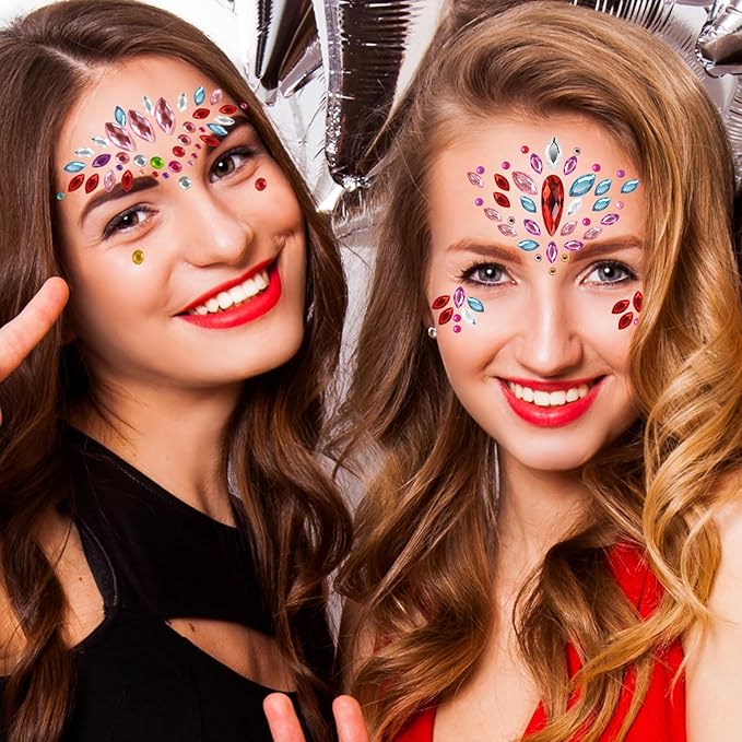 Erythem Face Gems for Women 7 Sheets Face Jewels Stick On Self Adhesive Rhinestones Stickers for Rave Carnival Music Festival Party